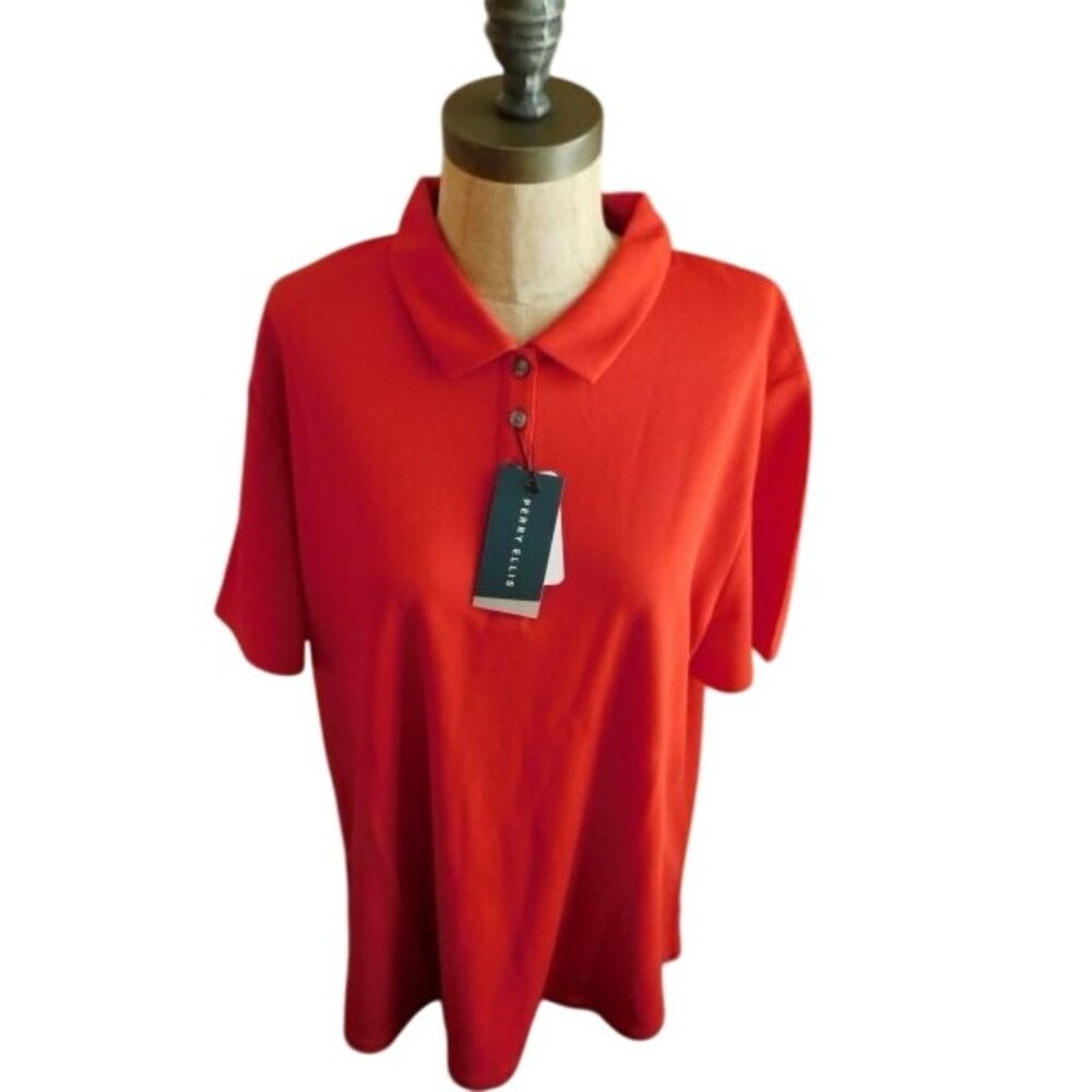 Perry Ellis Size XXL 2X Ladies Red Golf Shirt Top NWT Sporty Plus Size